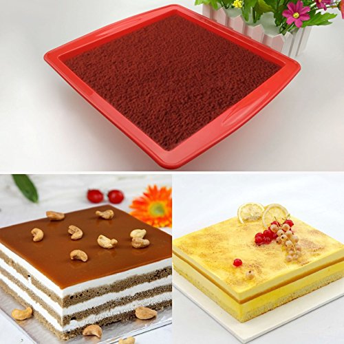 Silivo Kuchenformen Tablett, Silikon Kuchen Backformen Quadratische Backformen Dosen Set f¨¹r Kuchen, Brot, Torte, Pfannkuchen, Pizza (rot) - 2