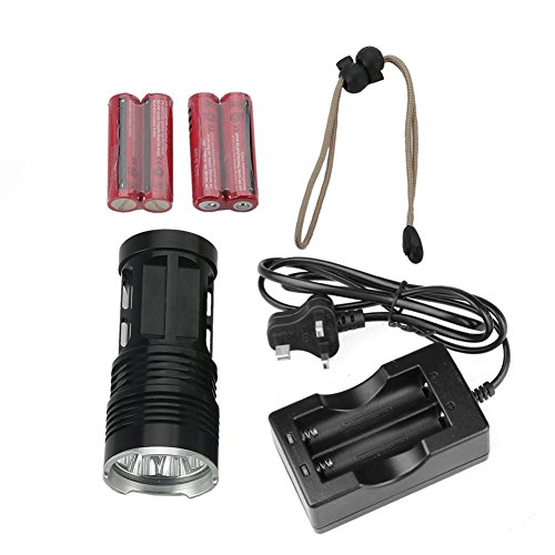 Pellor 7x CREE XM-L T6 LED 8000 Lm Super Hell Outdoor LED Beleuchtung Taschenlampe Reisen Camping Lampe Beleuchtung 3 Modus 8000 Lumen mit Komplett-Set inkl. 4×18650 Akku und Ladegerät (Schwarz) - 5