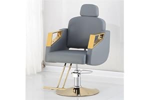 Llchaensc Friseurstuhl Mit Kopfstütze, Friseursessel Höhenverstellbar Kippbar Für Herren Damen, Friseureinrichtung Bedienungsstuhl Vintage Retro, Kunstleder,Grau,A