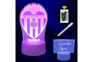 Cool&Cute Lámpara Valencia CF 2 pantallas y 16 colores de luz, Lámpara led mesita de Valencia CF+Pantalla Lisa para escribir. Mando distancia, cargador y lápiz mágico.Fútbol