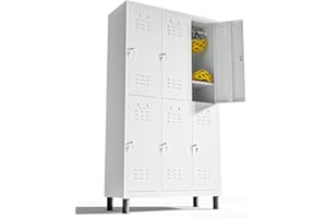 TwinThink Taquillas Vestuario. 180 x 97 x 40 cm Taquillas Metalicas de 6 Puertas Taquilla Metalica con Llave Taquillas Vestuario Metalicas (1, Blanco)