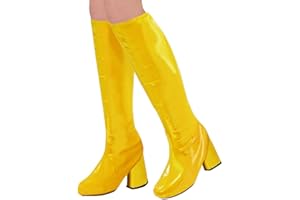 shoperama 60er 70er Lack Damen Stiefel Überzieher Stulpen glänzend Disco Festival Show Revue Kostüm-Zubehör, Farbe:Gelb
