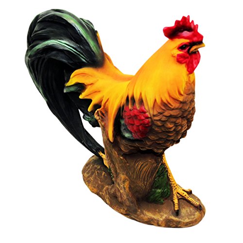 1PLUS Polyresin Figuren Gartenfigur Hahn, handbemalt, Gartendekoration Tiere, Kunstharz Dekofiguren - 2