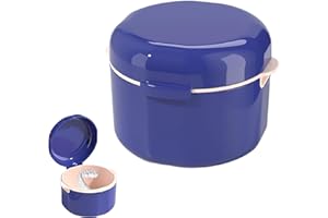 GUOYOU Retainer Case, Denture Box for Soaking Dentures, False Teeth Container Portable with Rinsing Basket, Easy to Carry and Clean Denture Case with Lids for Storing Soaking Dentures Cleaning, Blue