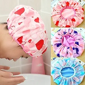 BUYMANIA Plastic Shower Cap Reusable Shower Caps For Women With Elastic Band Bathing for Men Women and Children Shower caps women shower cap accessories woman 3 pc set(Multicolor) - Set of 3 Pieces