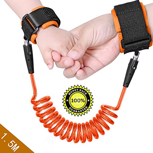 Liqy bébé enfant anti perdu de sécurité poignet Link Sangle de harnais Laisse corde Sac à dos Marche à la main Ceinture Band Bracelet pour les tout-petits, enfants (1.5 m Bleu)