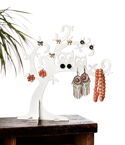 SIX „Geschenk“ aufstellbarer, weißer Schmuckbaum, Schmuck ordnen, verstauen aufhängen, mit Eulen auf einem Ast (244-221) - 4