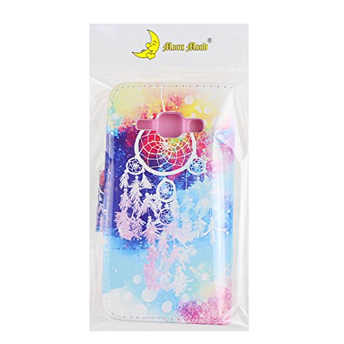 Hülle Galaxy J1 2015,Moon mood® PU Leder Schutzhülle für Samsung Galaxy J1 (4.3 Zoll)(Not for Samsung Galaxy J1 2016) TPU Innere 3 Kartenfächer Bunte Malerei Standfunktion Handytasche (Blau Gelb Rot Traumfänger) - 6