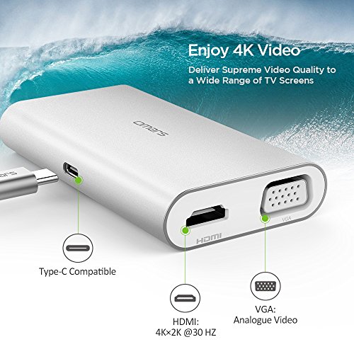 USB C Hub, OMARS® Type C Hub mit Aufladefunktion, HDMI Port (4K Auflösung), VGA, RJ45 Ethernet LAN Port, 2 x USB 3.0 Anschlüsse für z.B. Huawei MateBook, Apple New MacBook 12 Zoll, Chromebook Pixel 2015 usw. - 3