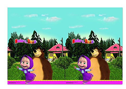 Procos 86515 – Tischdecke Kunststoff Masha und Bär, 120 x 180 cm, mehrfarbig
