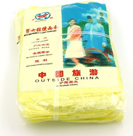 HuHui 10 Pieces Emergency Disposable Rain Poncho / Raincoat - transparent, lightweight and waterproof; Disposable Emergency Jacket / Rain Poncho / Raincoat / Disposable PE Raincoat for Festivals, Camping and Outdoor - Yellow