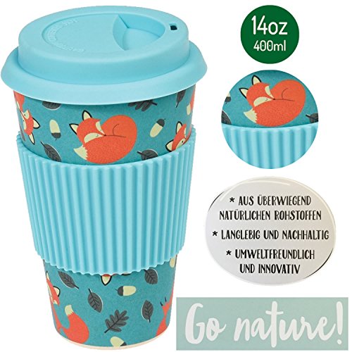 LS Design Öko Cup 400ml Coffee to Go Becher Bamboo Bambus Cup Silikonring BPA frei Rusty Fox Fuchs - 2