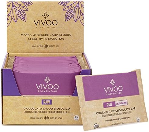 Organic RAW Chocolate BAR. Reishi and Siberian Pine Nuts with Coconut Blossom Sugar. 71% Cacao. Box of 20 x 30 g.