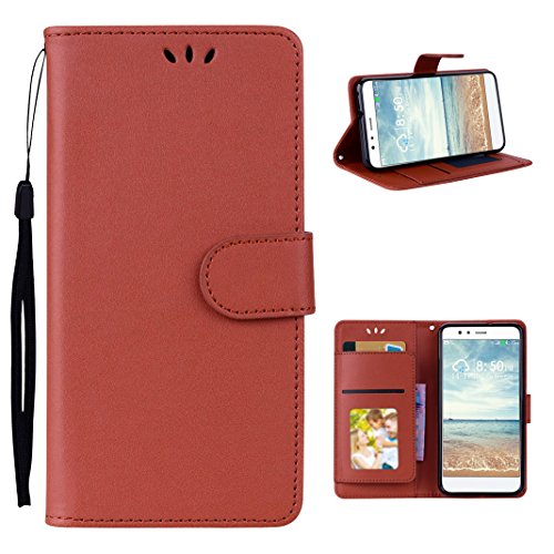 HUAWEI P10 Lite Folio Case, Moon mood PU Leather Wallet Case Folio Flip Cover for HUAWEI P10 Lite 5.2 inch Book Style Cover Holster with Credit Card/Cash Slots Magnetic Closure Support Function Shockproof Scratch Resistant Protective Phone Pouch Skin - Brown