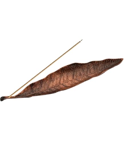 Porta Incenso In Metallo Bronzo A Forma Di Foglia - Bruciatore Con Raccoglicenere E Scopa Inclusa - Supporto Per Bastoncini, Ideale Per Meditazione, Yoga E Arredamento Rustico