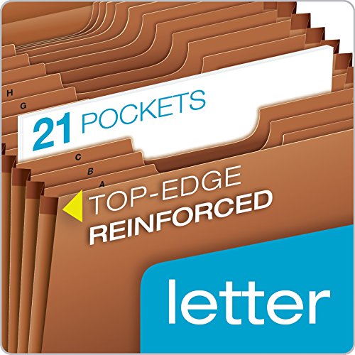 Globe-Weis/Pendaflex Heavy Duty Expanding File, Open Top, 21 Pockets, A-Z, 1/3 Cut Tabs, Letter Size, Brown (R217AHD)