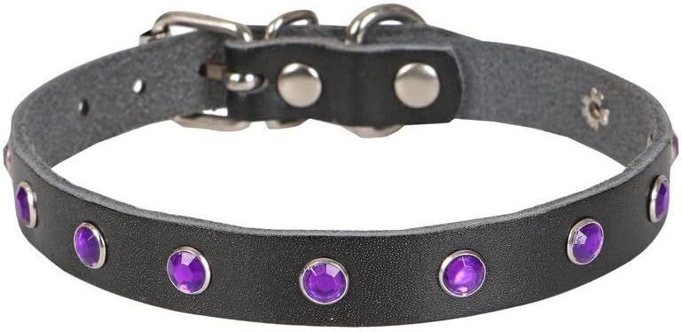 Cattie Gerçek Deriden El Yapımı Taşlı Kedi Boyun Tasması, Siyah, 1,2x25-29 cm