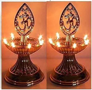 VEENA P-124 Plastic Premium OM Layer Electric Gold LED Bulb Lights Diya for Pooja Mandir Diwali Festival Decoration -Pack of 2 (Electric Jyot Diya) Golden S.P Quality_1WW52