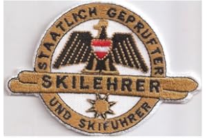 PATCH KING Skilehrer Abzeichen, Staatlich Geprüfter Skiführer Aufnäher gestickt, Austria Patch Ski Alpin Geschenk für Ski-Fans Applikation für Jacke/Rucksack/Tasche, 100x70mm