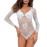 ♥【Material de alta calidad】:Hecho de un material grueso, suave y elástico. Este pijama sexy de una pieza se adapta perfectamente al torso, lo que te hace sentir más curvo. Material elástico de alta calidad,sea más elástico, cómodo, duradero cuando lo llevas en hermosa noche, para ir de vacaciones , luna de miel, etc.