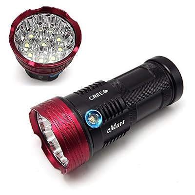 E-MART eMart Supper Lumineux 10.000 Lumens 10 x CREE XM-L T6 LED Flashlight 3 Modes Torche flash Lumières Lampe pour Chasse, Camping, randonnée pédestre, équitation Actives extérieure 4 x 18650 batterie (non inclus) - Noir