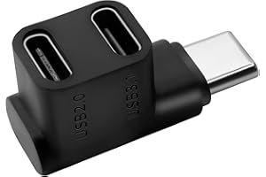 GELRHONR Rozdzielacz USB C, typ C na USB 3.1 USB C PD100W przedłużacz ładowania, obsługa transmisji danych/wideo, 90 stopni USB C męski na podwójny USB-C żeński adapter do pary, telefonu, laptopa