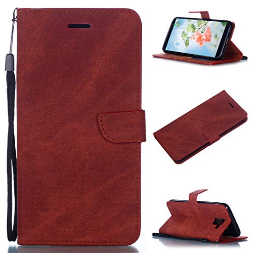 Preisvergleich Produktbild MeganStore Schutzhülle für Samsung Galaxy J6, Brieftaschenformat, Klappschutzhülle aus Leder, Farbe fest mit [Klappständer] [Kartenfächern] [Magnetverschluss] für Samsung Galaxy J6 braun