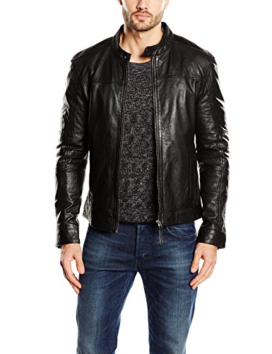 Kings on Earth Chaqueta de Cuero Estilo Biker Hombre, Negro (Schwarz 1), Large