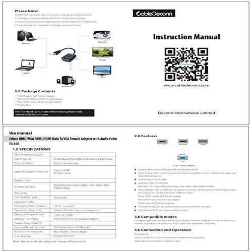 CableDeconn 3In1 HDMI Male to VGA Female With Audio + HDMI TO Mini Micro HDMI Adapter Kable Konverter - 7