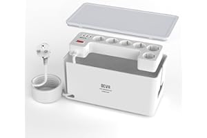 Multiprise Cachée avec Cable 2M + 1050J Parafoudre et Surtension, BEVA Boite Rangement Cable et Multiprise, 6 Prise Multiple USB avec 3 USB-A+1 USB-C(15W), Boite Multi Prise Rangement, Blanc