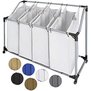 Songmics Wäschekorb Wäschesortierer Wäschebox Wäschewagen mit 4 ×