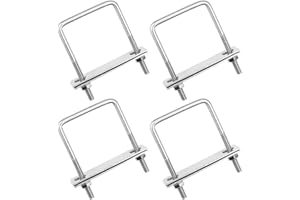 SPTwj 4 Pack M6 Square U-Bolts 80 x 50 mm Stainless Steel U Bolts Fastener with 8pcs Nuts and Frame Plate for Industrial Hardware Pipe Outer Dia U Bolt Marine Boat Deck