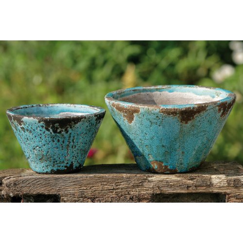 Blumentopf, Pflanztopf Fina 2er-Set aus Terrakotta in türkis, Ø ca. 22 cm und 25 cm
