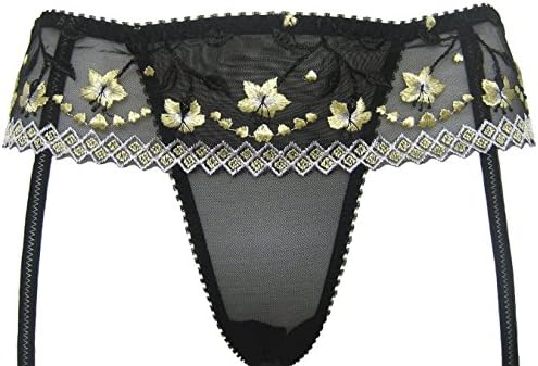 Sexy Petite Suspender Belt with Thong Brief in black with glode mbroidery (12-16)