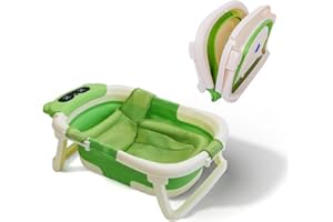 NOT JUST A BOX - Vaschetta Bagnetto Pieghevole Neonato, Indicatore di Temperatura, Foro di Drenaggio, Cuscino Antiscivolo, per bambini fino a 24 mesi (VERDE)