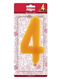 Tamaño - 15 cm de altura dekora 345281 Vela de Cumpleaños Gigantes Número 4 de Color Amarillo, Cera, 15 cm