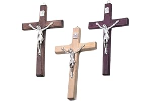 VEOIRXU 3 Pezzi 12 * 7CM Crocifisso da Parete,Vintage in Legno Gesù Figura Croce Ciondolo Ornamento Cristiano, Ornamento di Preghiera Regalo, Appeso, Nascita, Comunione, Battesimo