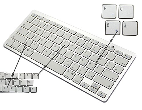 BORIYUAN Ultra dünn Bluetooth 3.0 Wireless Tastatur(Qwertz) Kabellose Deutsche Keyboard für IPad, iPhone, Samsung Galaxy Tab, Galaxy Note, Smartphones. Kompatibel mit allen iOS, Android, Mac, und Windows Geräten. Weiß - 2