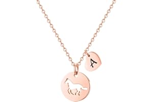 TINGN Stainless Steel Heart Initial Hollow Horse Pendant Necklace - Horse Gifts for Women & Girls