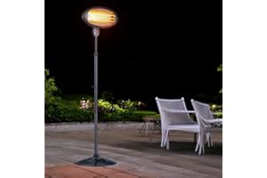 ROCKLINE Patio Heater 2KW Free Standing Quartz Garden Heater Outdoor with Adjustable Height, 3 Power Settings, Tilting up-down Head, Instant Warmth, and Waterproof Design 2000w