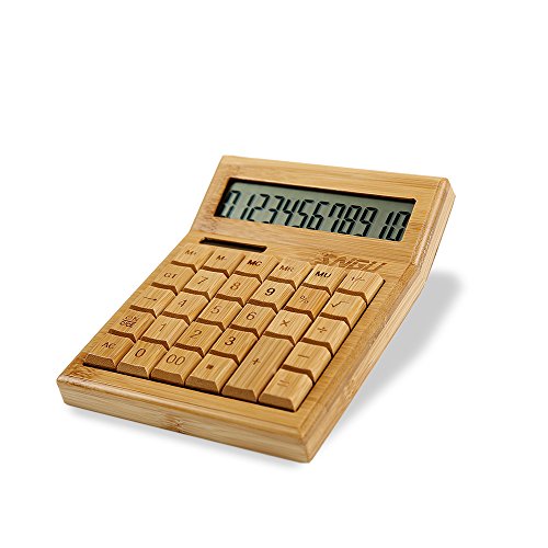 Sengu Functional Desktop Calculator Solar Power Bamboo Calculators with 12-digit Large Display
