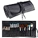 Travelmall Makeup brush rolling case pouch holder Cosmetic bag organizer Travel portable 18 pockets Cosmetics Brushes leather case (black)