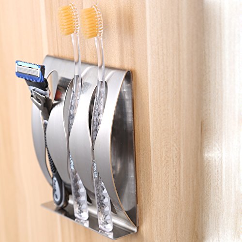 Ruicer Zahnpastaspender Zahnpasta mit Zahnbürstenhalter selbstklebende Edelstahl durch 3M Haftmittel - 5