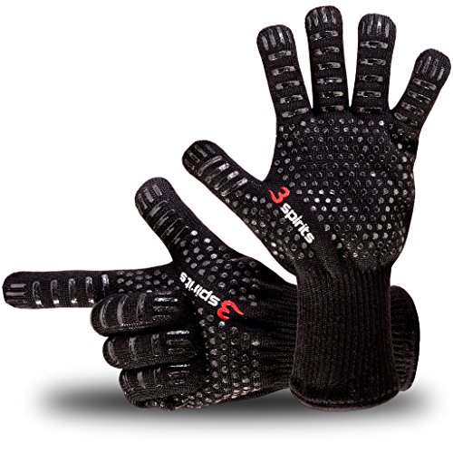 Designer Edel Grillhandschuhe, Ofenhandschuhe, 30 cm lang, mit EN407 Zertifikat, Premium Qualität, bis 350°C, 1 Paar Fingerhandschuhe, verwendbar als Topfhandschuhe, Schutzhandschuhe.