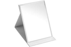 ZHIQIN Przenośne składane lusterko podróżne z wieloma podstawkami, lustro HD, lusterko do makijażu z białą skórą PU, na biurko, toaletkę, podróż, kemping, składane lustro (16 x 12 cm)