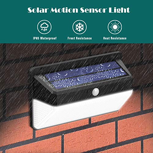 Yacikos Luz Solar Exterior 108 LED, [270°Super Brillante-2200mAh] Foco Solar Exterior con Sensor de Movimiento, Luces Solares Impermeable Lámpara Solar de Seguridad y 3 Modos para Jardín, 1 Piezas
