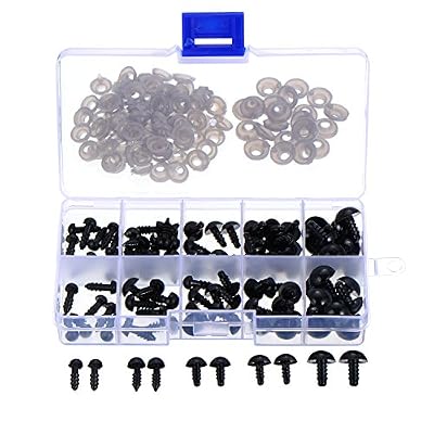 Outus 100 Pièces 6 à 12 mm Yeux de Sécurité en Plastique Noirs Yeux Solides avec Rondelles pour Teddy, Ours, Poupée,Fantoche et Artisanat