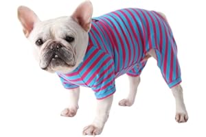 BT Bear Fat Dog Clothes,Dog Classic Striped Pajamas Soft Cotton Jumpsuit Bulldog Onesies Costume for Small Dogs (XL,Blue Pink)