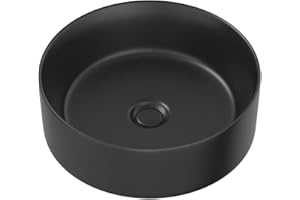 BAYSTONE Countertop Wash Basin Sink Ceramic Bathroom Vanity Round Modern Black 352x352mm