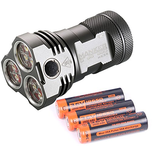 Manker MK34 Led Taschenlampe 12 Nichia 219B oder 12 Cree XP-G3 Emitter Lauf von 3 18650 Batterien Max. Ausgabe 8000 Lumen Max. Strahlentfernung 280m (Nichia 219C Version + 18650 battery*3pcs)
